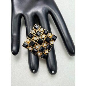 Signed Geometric Rhinestone Brooch Vintage Glam Statement Pin